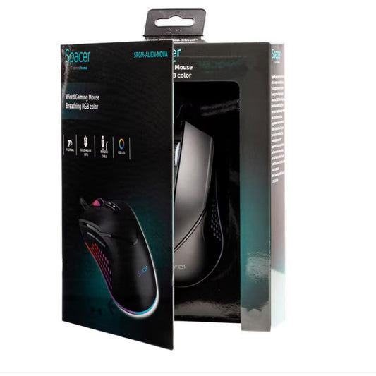 Mouse Alien Nova, Spacer, gaming, cu fir, USB, optic, rezolutie ajustabila 12.000 dpi, butoane/scroll 7/1, iluminare RGB, negru