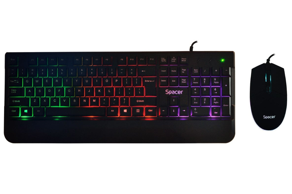 KIT gaming SPACER USB INVICTUS, tastatura RGB rainbow + mouse optic 7 culori, black, 'SPGK-INVICTUS