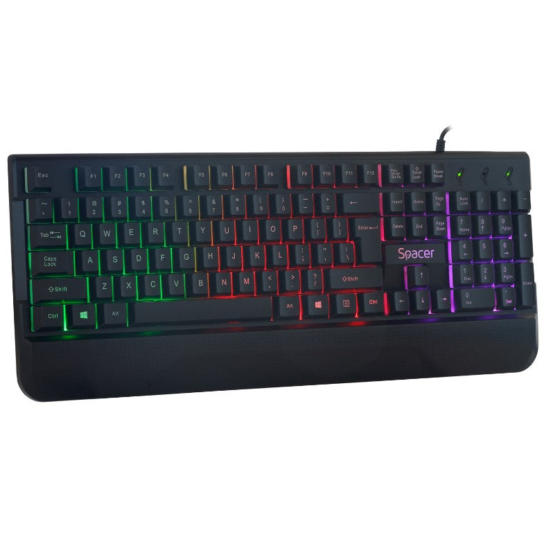 KIT gaming SPACER USB INVICTUS, tastatura RGB rainbow + mouse optic 7 culori, black, 'SPGK-INVICTUS