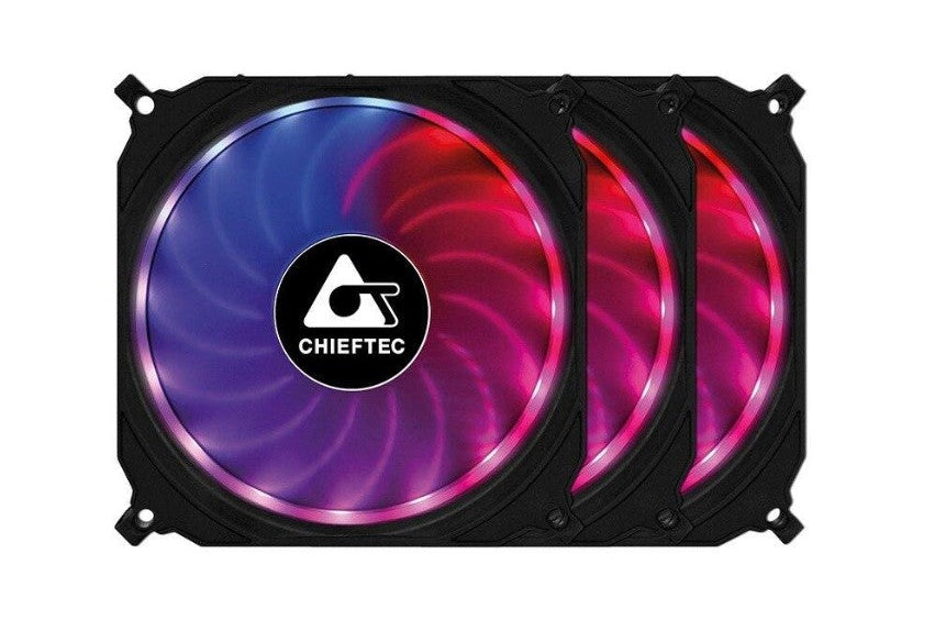 Set 3 ventilatoare Chieftec PC 120x120x25 mm CF-3012-RGB, ADD RGB LED, HUB, telecomanda