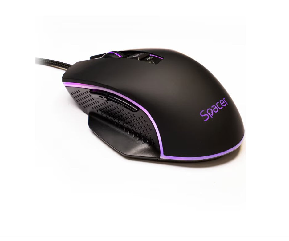 Mouse Pulsar Speed,Spacer, gaming, cu fir, USB, optic, rezolutie ajustabila 8.000 DPI, butoane/scroll 7/1, iluminare RGB, negru