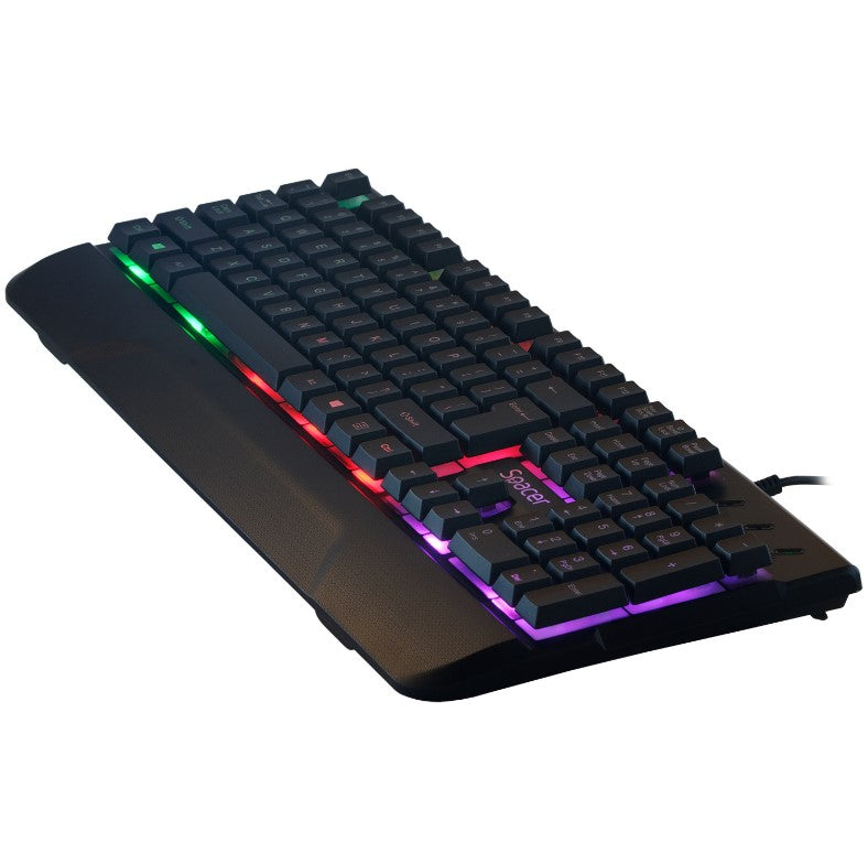 KIT gaming SPACER USB INVICTUS, tastatura RGB rainbow + mouse optic 7 culori, black, 'SPGK-INVICTUS