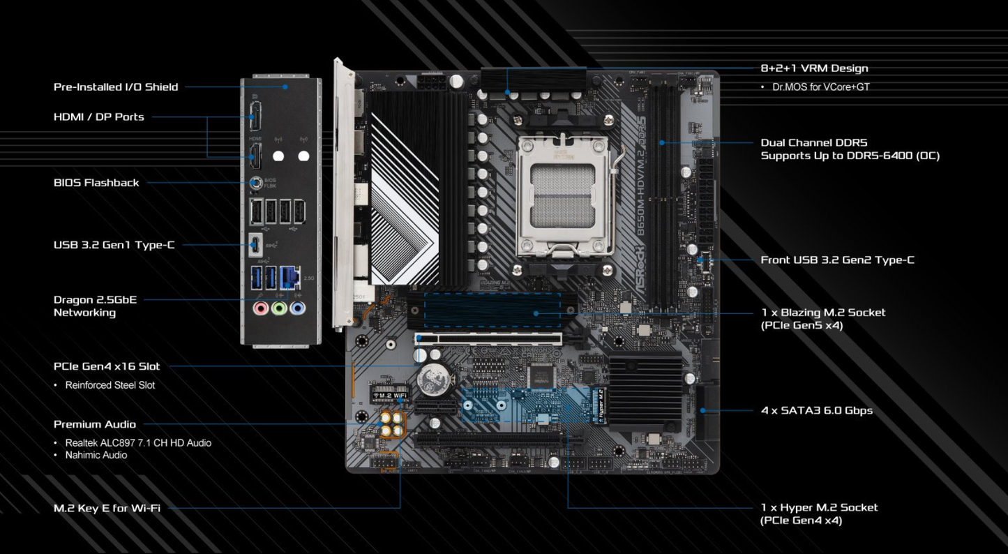 Placa de baza ASRock B650M-HDV/M.2 Micro ATX Socket AMD AM5 AMD B650
