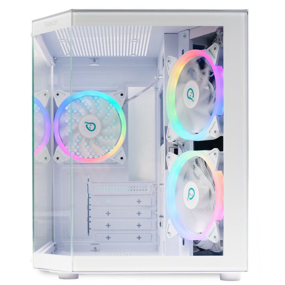 Carcasă Gaming RGB White Edition – Design Aquarium, 3 Ventilatoare ARGB, USB-C
