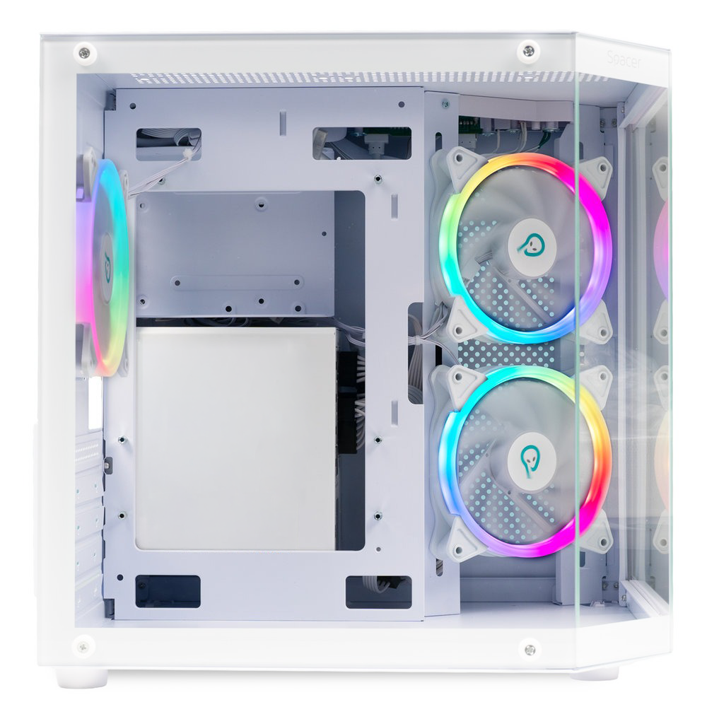 Carcasă Gaming RGB White Edition – Design Aquarium, 3 Ventilatoare ARGB, USB-C