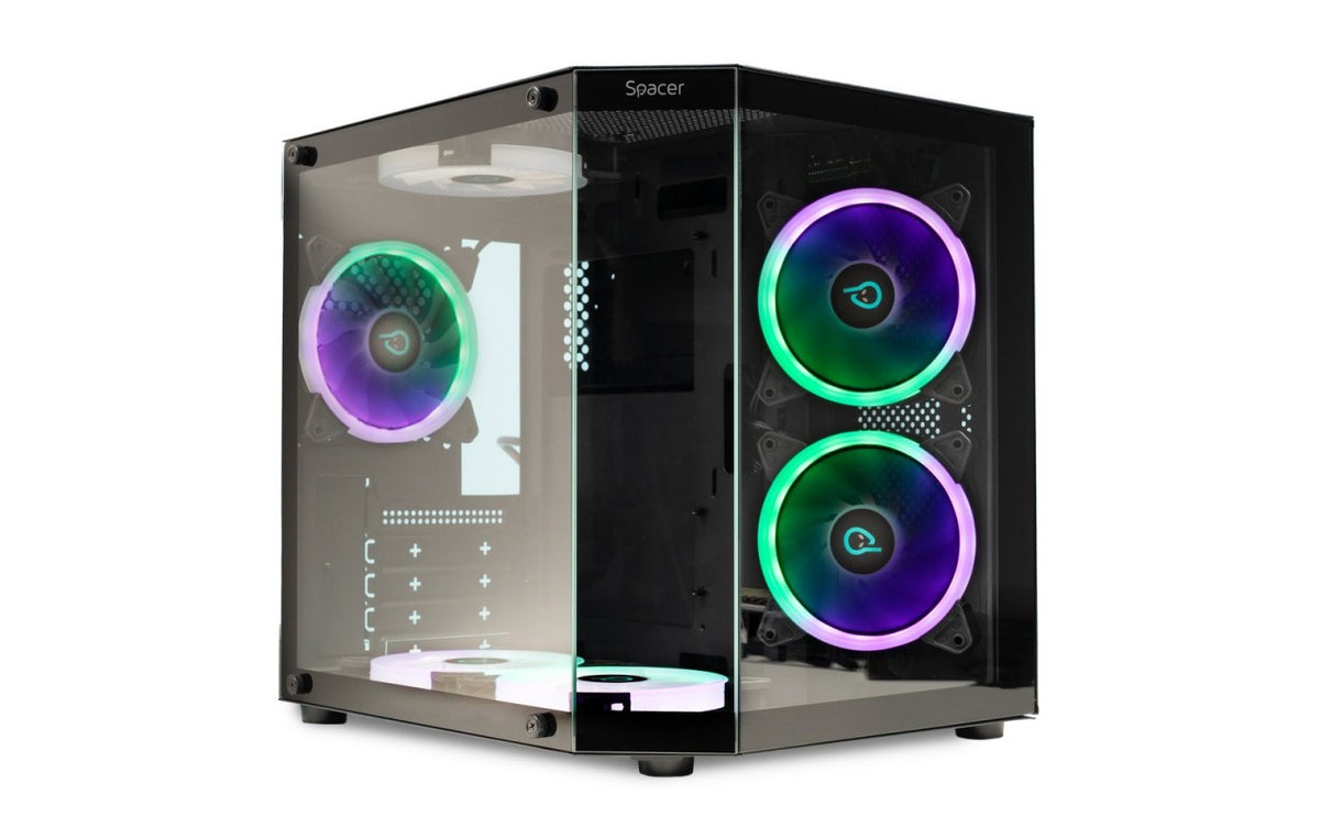 Spacer Aquarium Black 6F carcasă Gaming mATX 6 ventilatoare ARGB