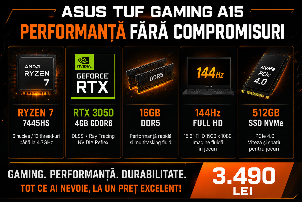 ASUS TUF Gaming A15 Ryzen 7 RTX 3050 imagine promoțională