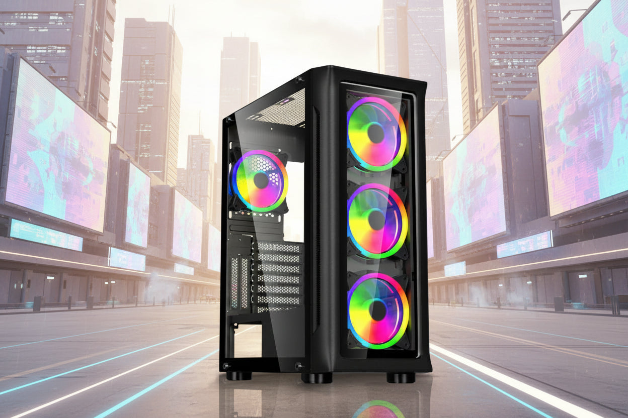 Carcasa Spacer Shield ARGB Middle Tower, ATX, fara sursa, sticla securizata